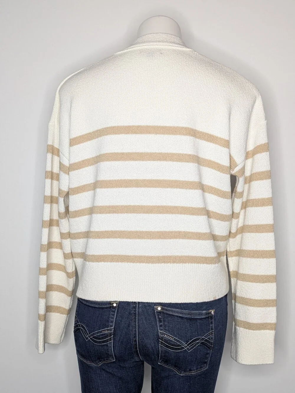 Rails Geneva Sand Stripe White Tan Cotton Blend Button Up Cardigan Sweater S